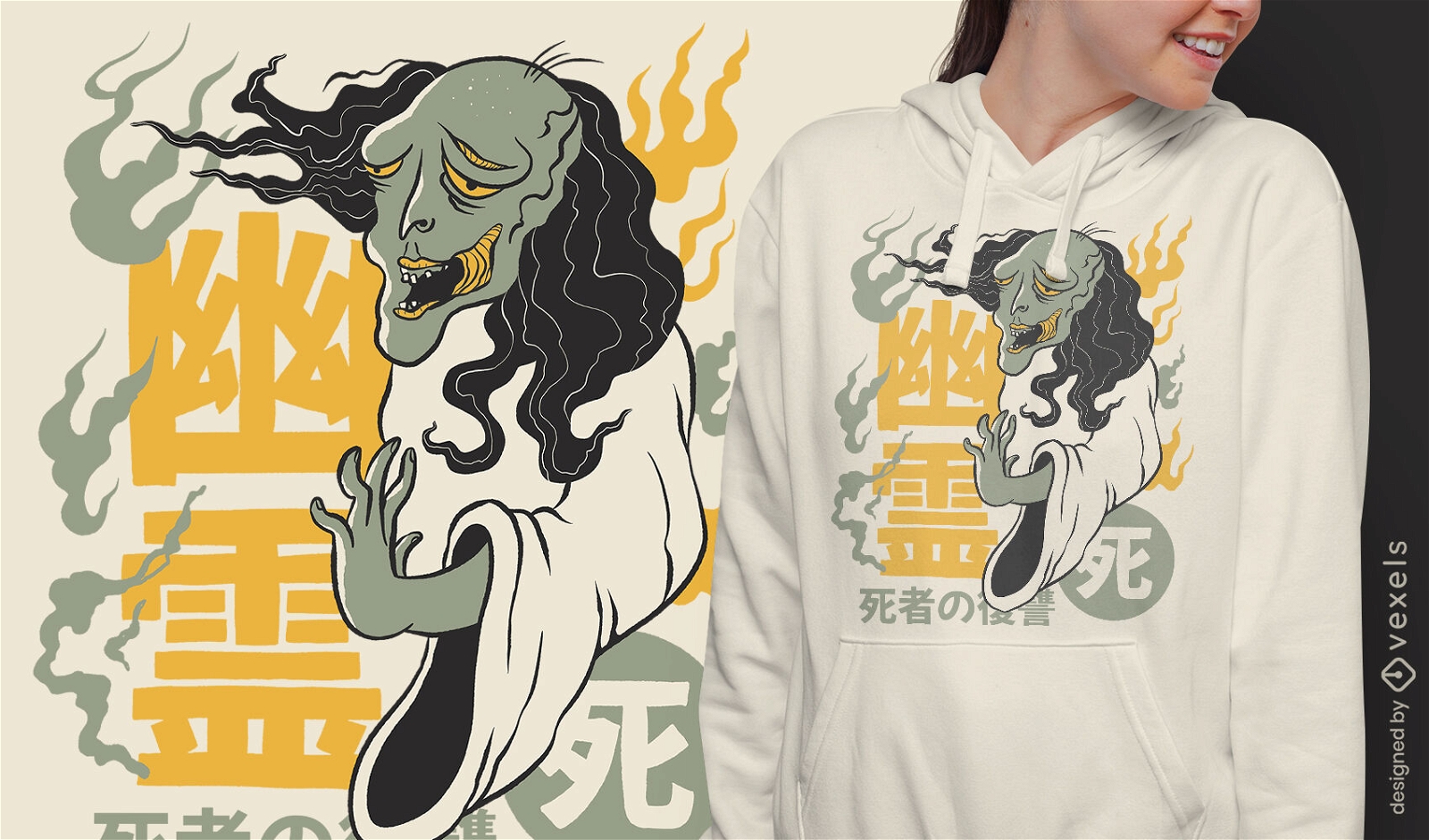 Design de camiseta japonesa de fantasma podre