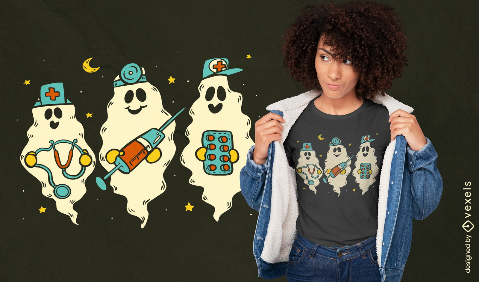 Diseño de camiseta de doctores de fantasmas de halloween