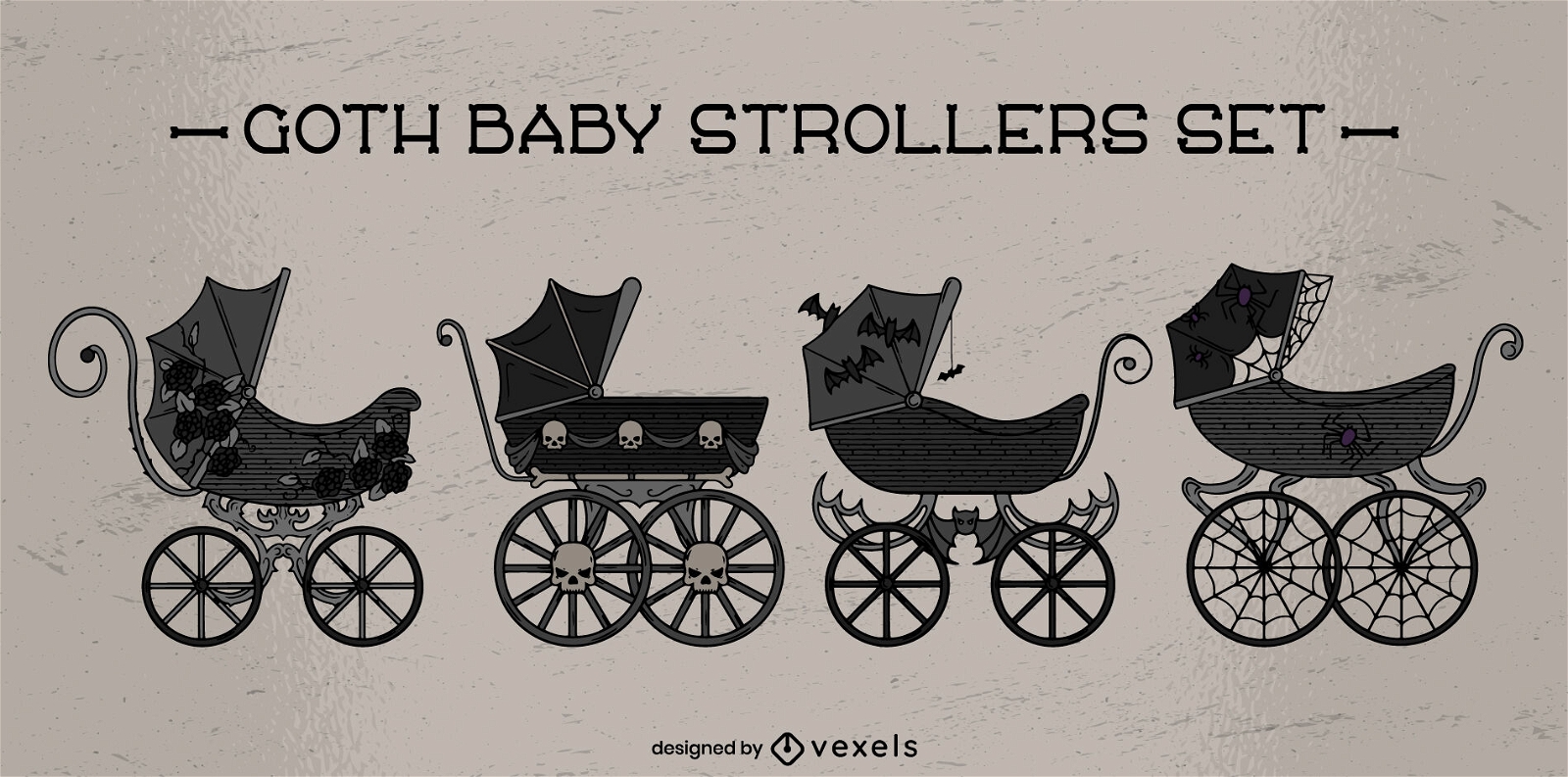Conjunto de carrinhos de bebê góticos