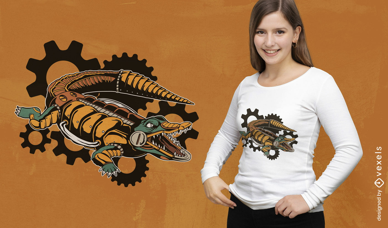 Diseño de camiseta animal cocodrilo Steampunk