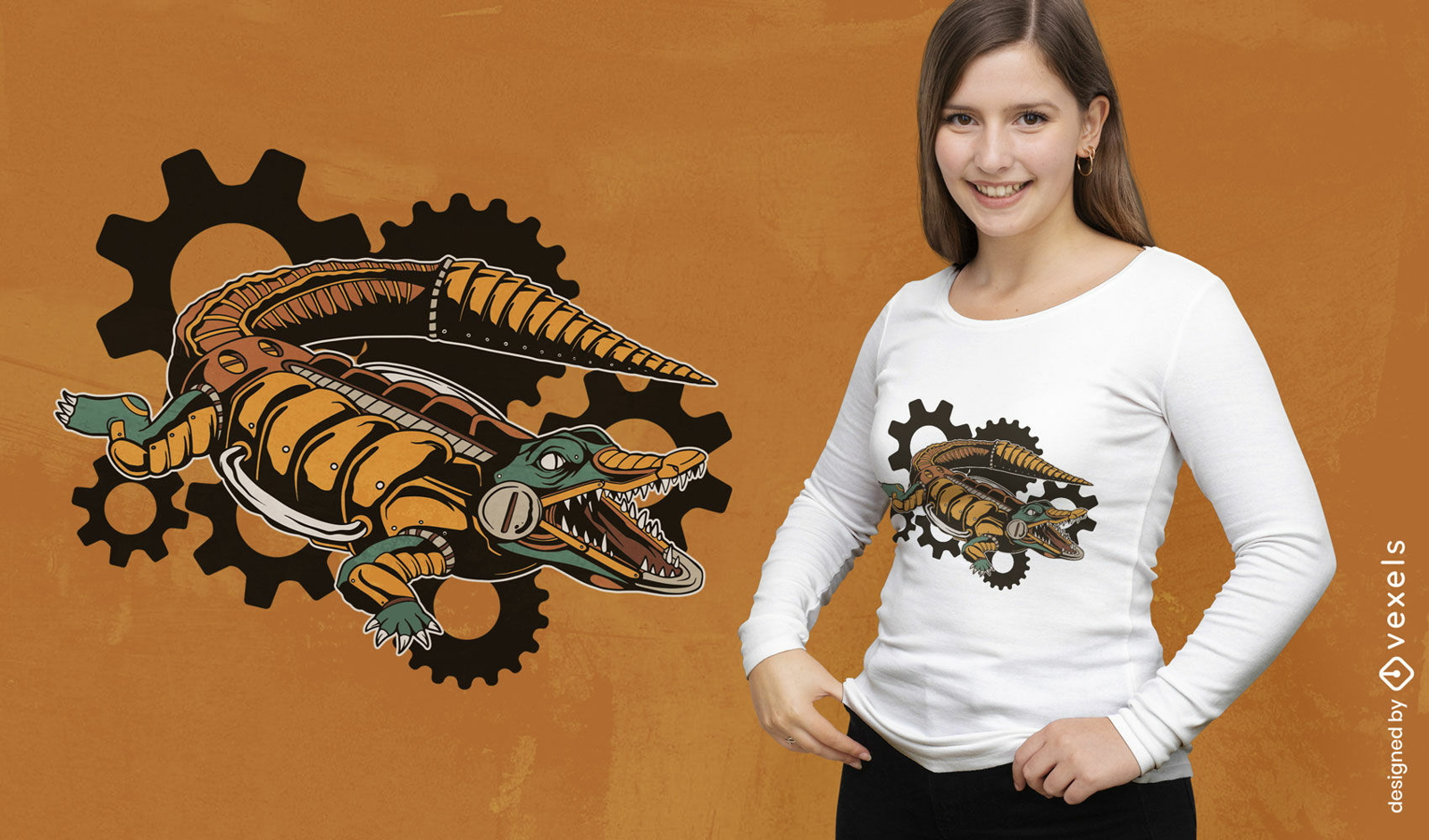 Steampunk crocodile animal t-shirt design