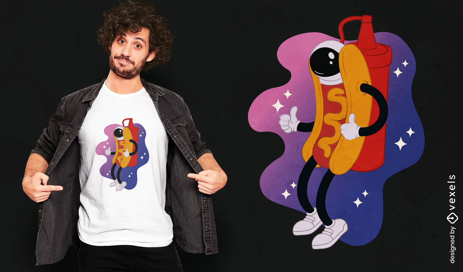 Diseño de camiseta de astronauta de hot dog en el espacio