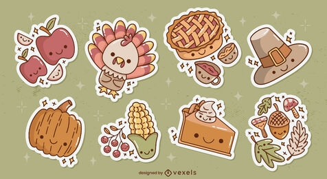 Cute Thanksgiving characters stickers set