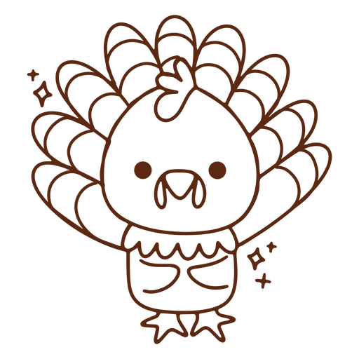 Thanksgiving turkey stroke character PNG Design