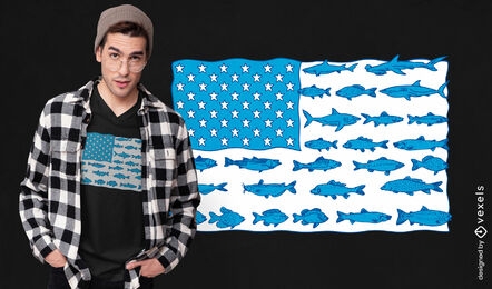 Bandera americana con diseño de camiseta de peces.