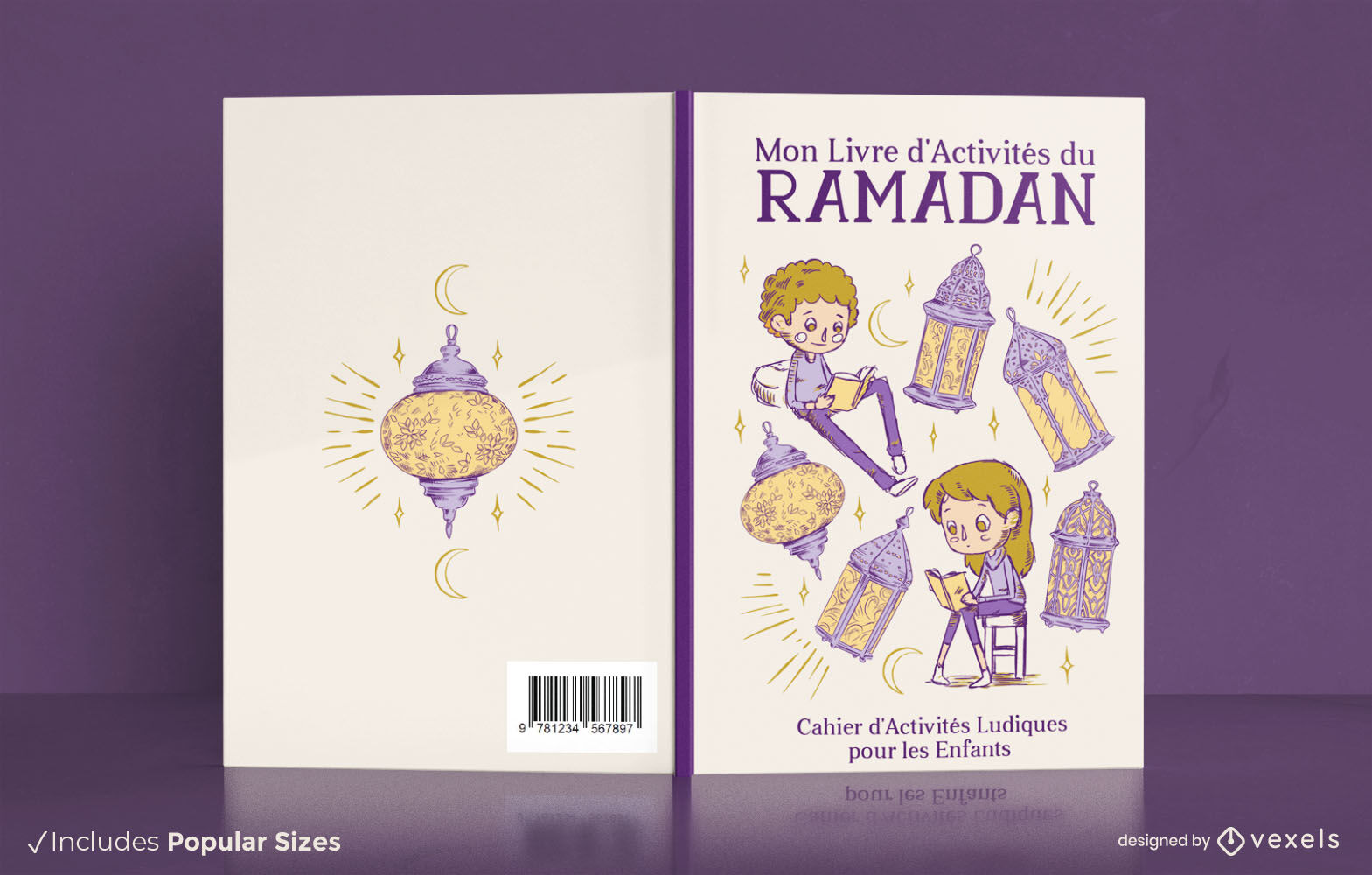 Diseño de portada de libro de actividades para niños de Ramadán.