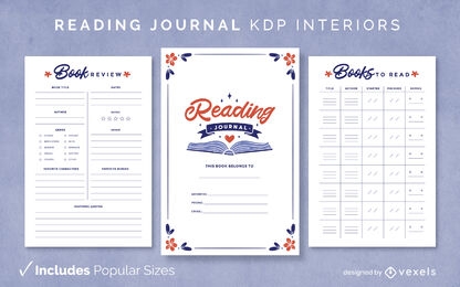 Plantilla de diario de libros de lectura Diseño de interiores KDP