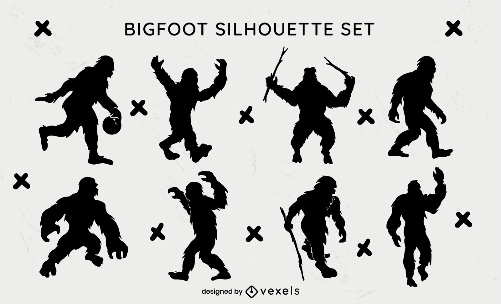 Big foot monster poses silhouette set