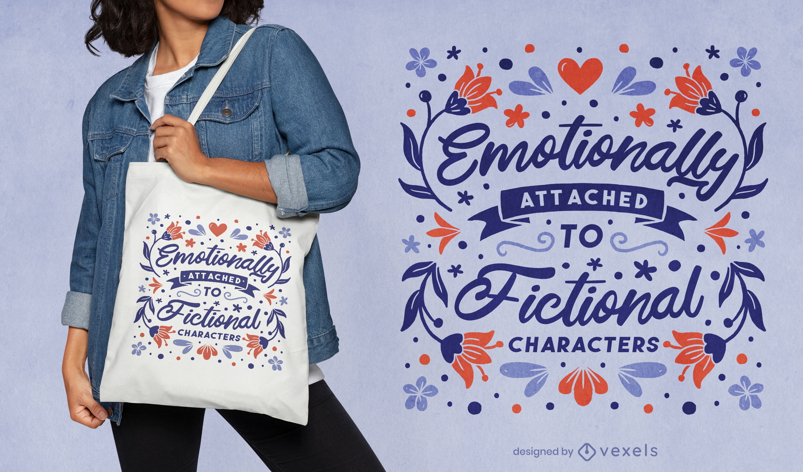 Diseño de bolsa de asas de lectura de personajes ficticios.