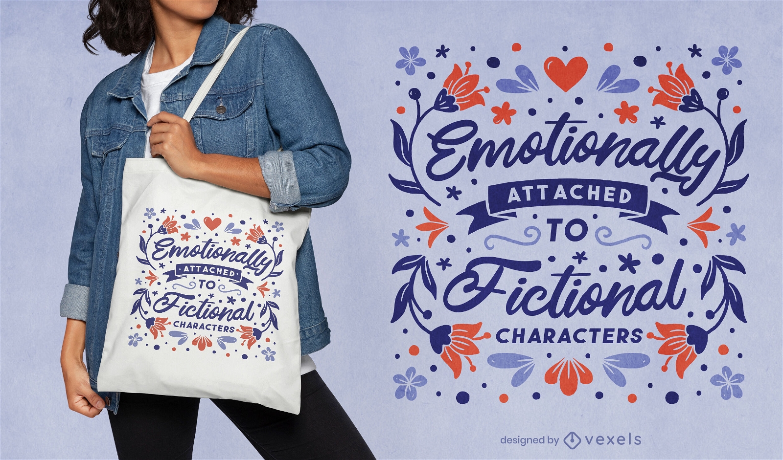 Fictional characters reading tote bag design