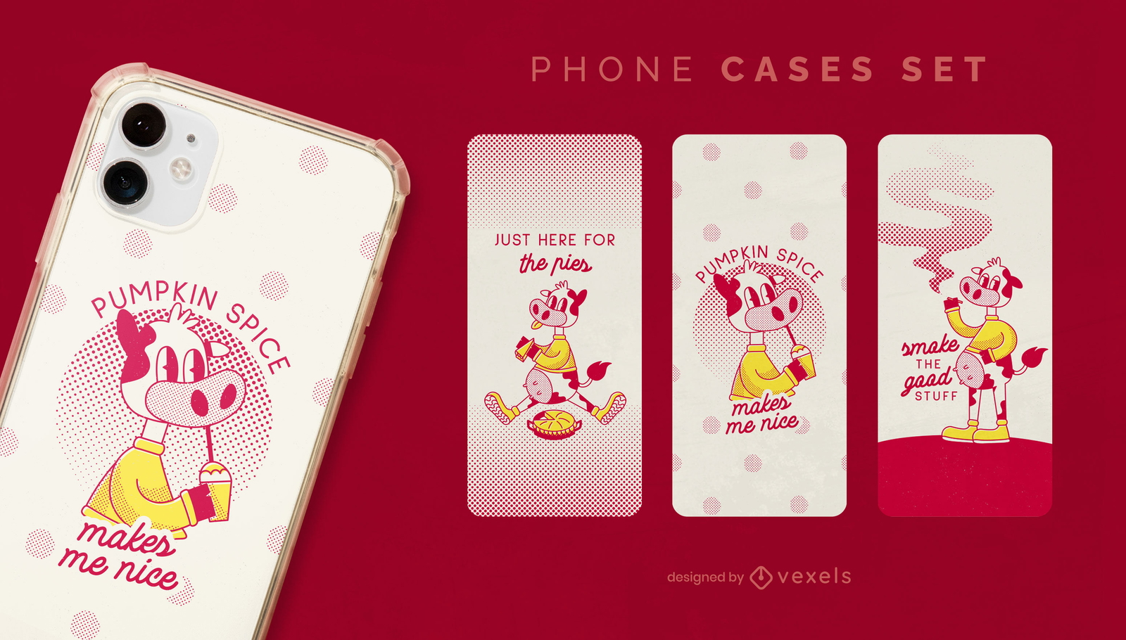 Conjunto de capas de telefone de personagem de vaca retrô