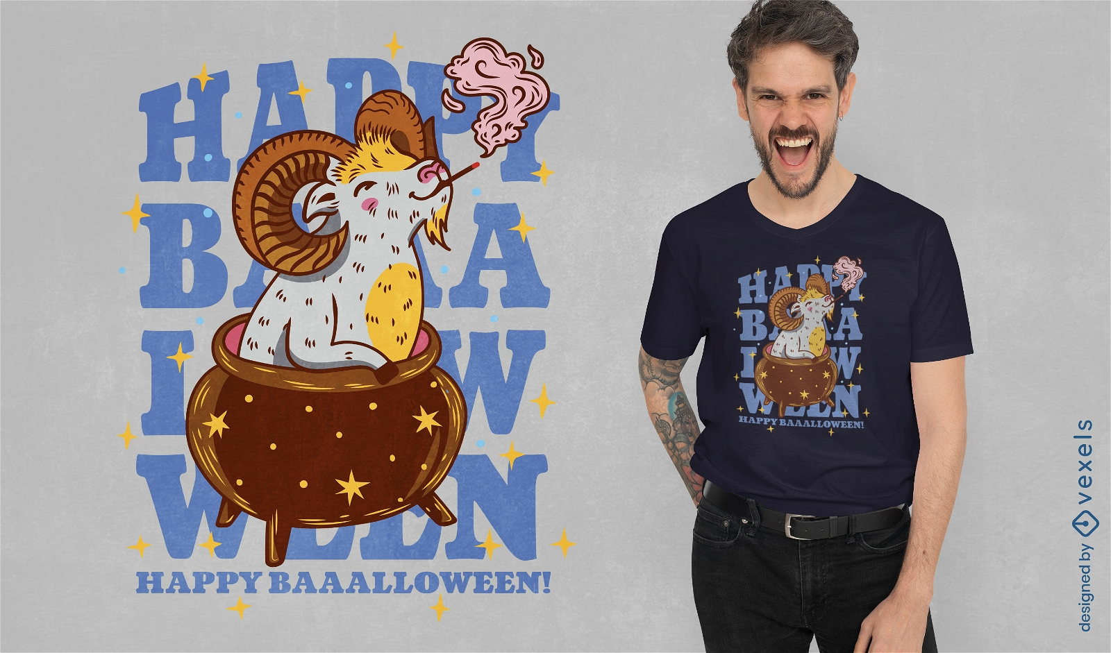 Goat in cauldron halloween t-shirt design
