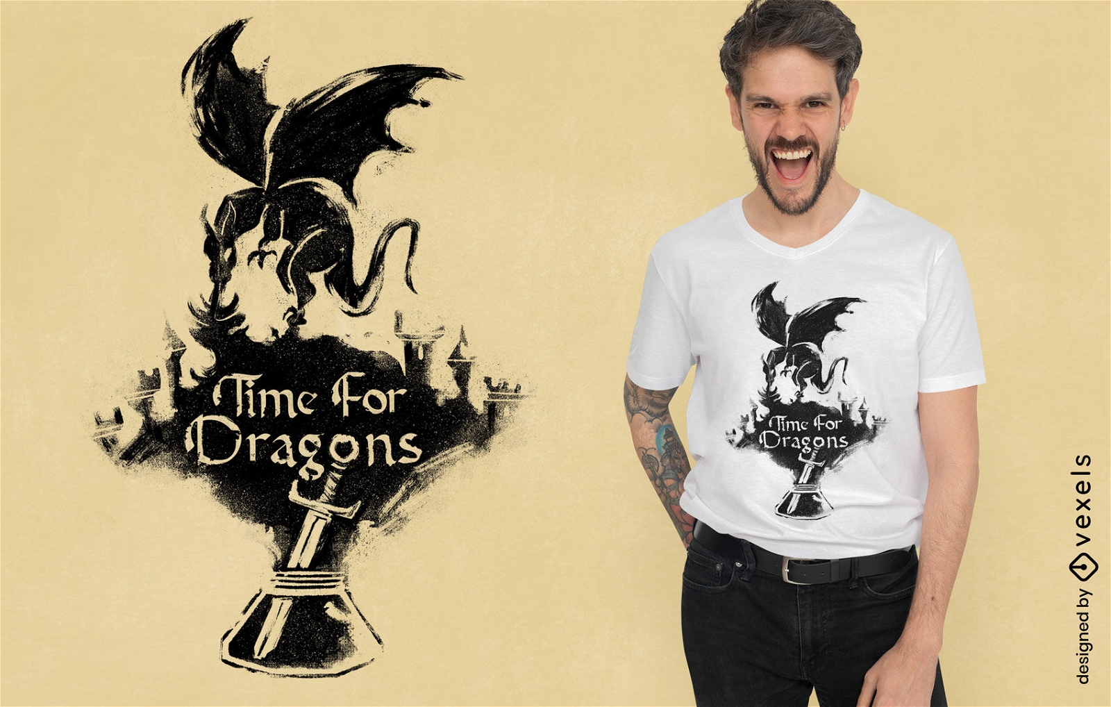 Tiempo para el diseño de camisetas de dragones.