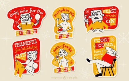 Vintage Thanksgiving stickers set