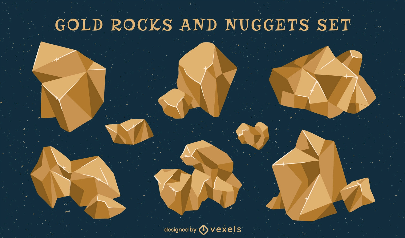 Conjunto de naturaleza de rocas y piedras doradas