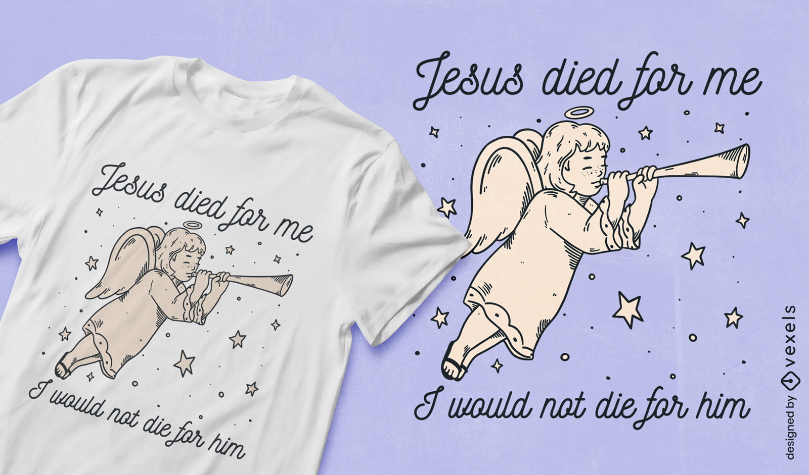 Design de camiseta de jesus voador anjinho