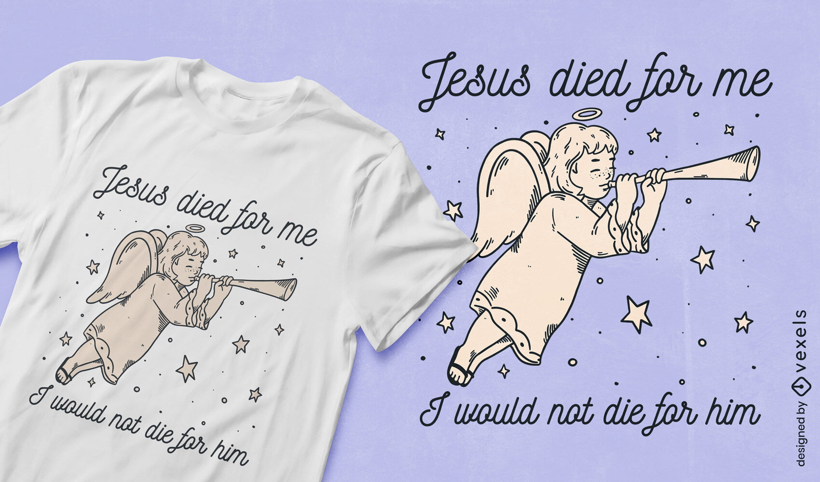 Diseño de camiseta de angelito volando jesus