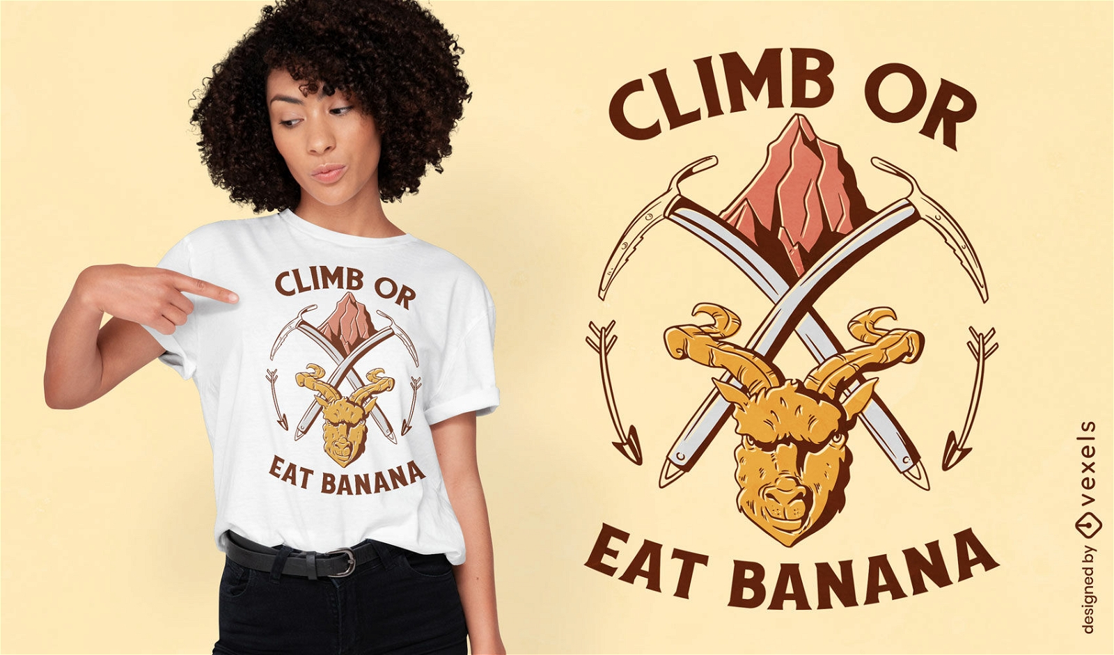 Design de camiseta de cabra e alpinismo