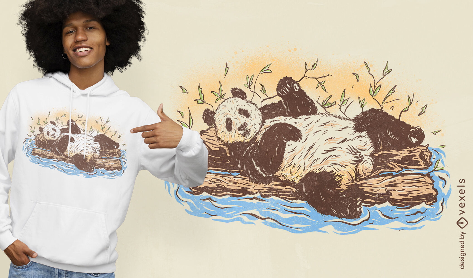 Panda relaxando no design de camiseta de log