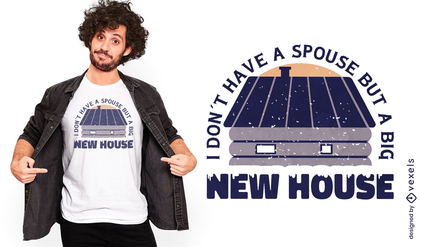Soltero con un nuevo diseño de camiseta de la casa.