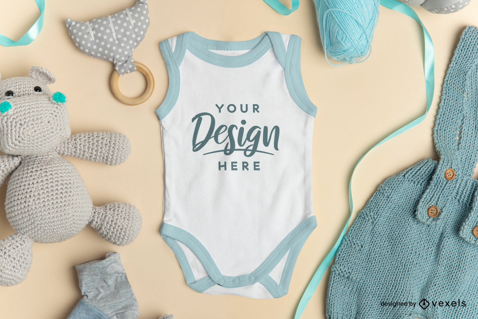Maquete de macacão de roupas e acessórios de bebê
