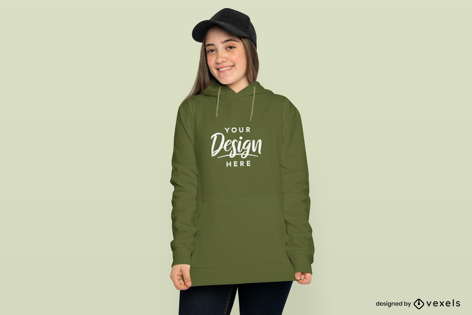 Girl with cap hat and hoodie mockup