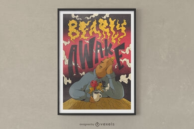 Diseño de cartel de dibujos animados Bearly despierto