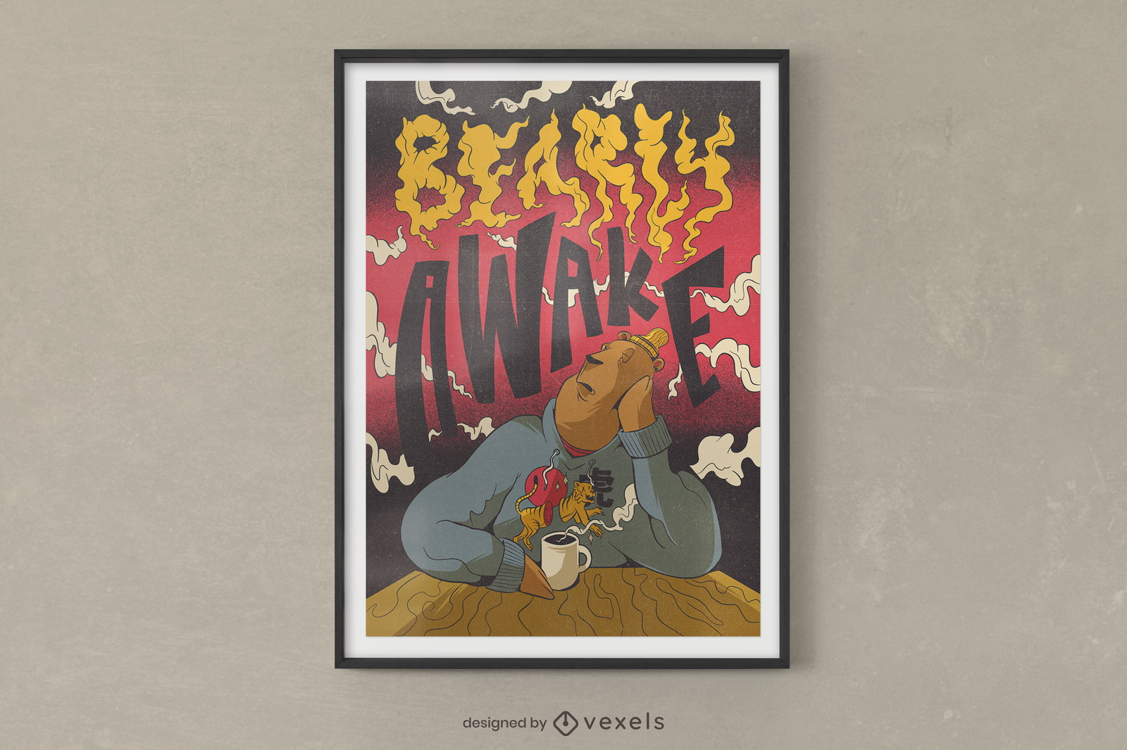 Bearly awake cartoon poster design