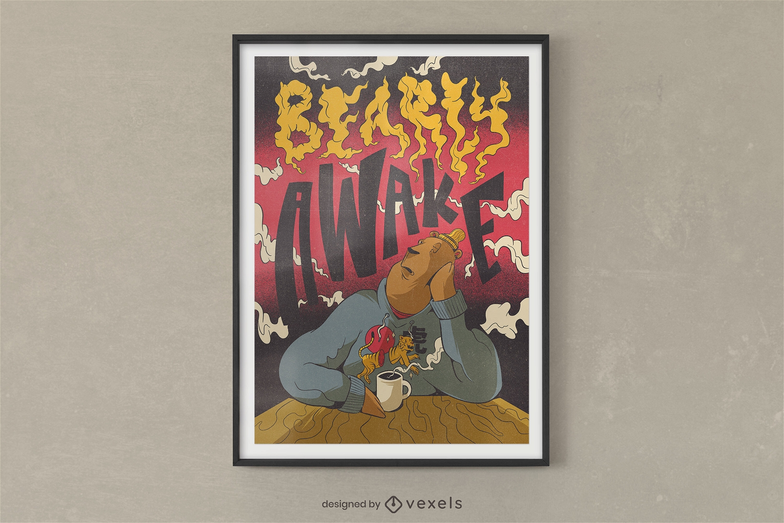 Design de cartaz de desenho animado Bearly acordado