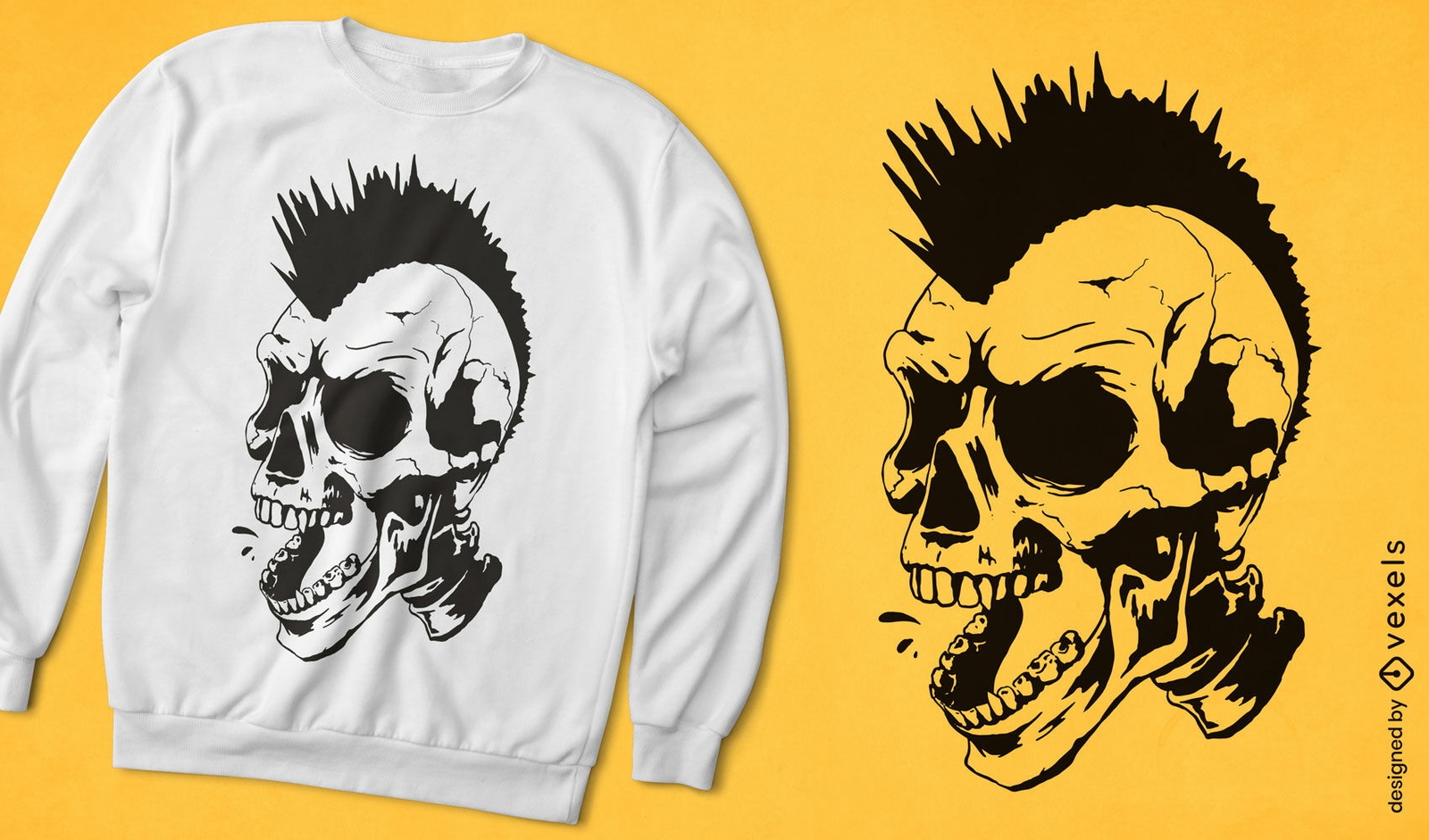 Diseño agresivo de camiseta de calavera punk.