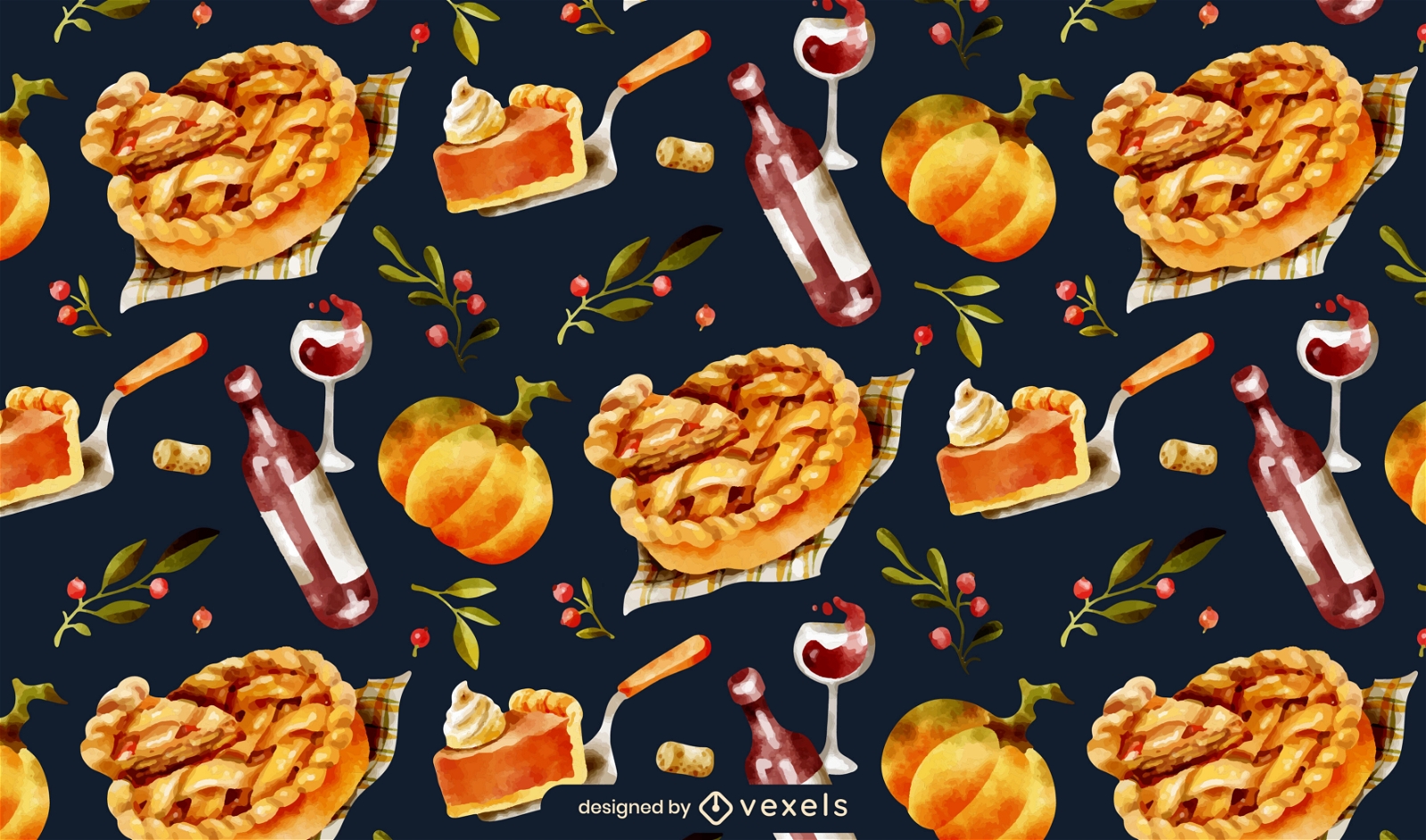 Thanksgiving watercolor food pattern design