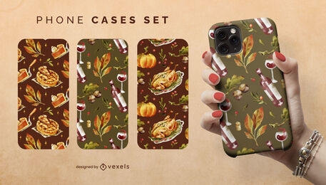 Thanksgiving food watercolor phone cases set