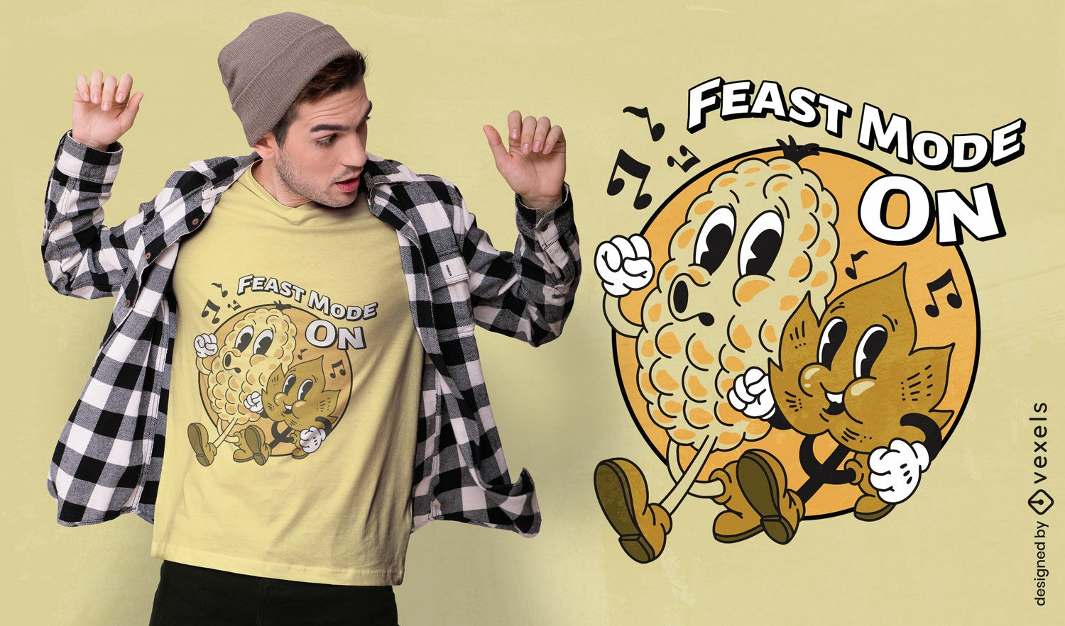 Diseño de camiseta de dibujos animados retro de fiesta de acción de gracias