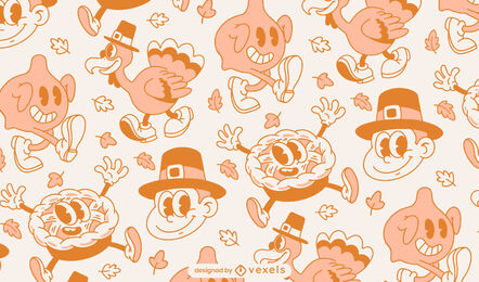 Retro Cartoon Thanksgiving-Musterdesign