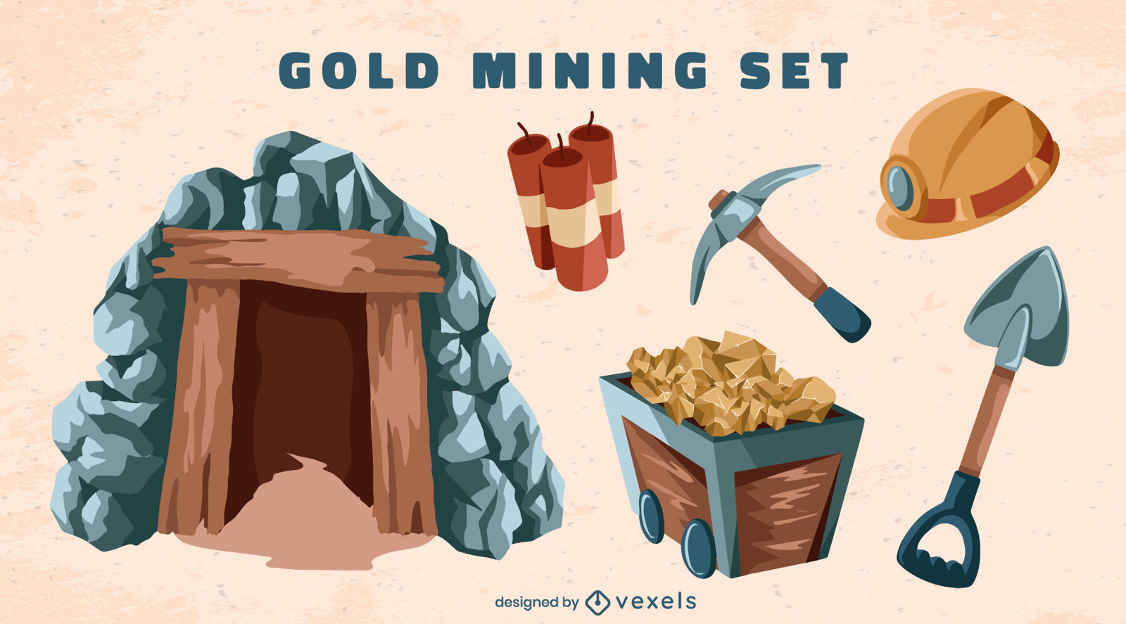Conjunto de elementos de mineração de ouro