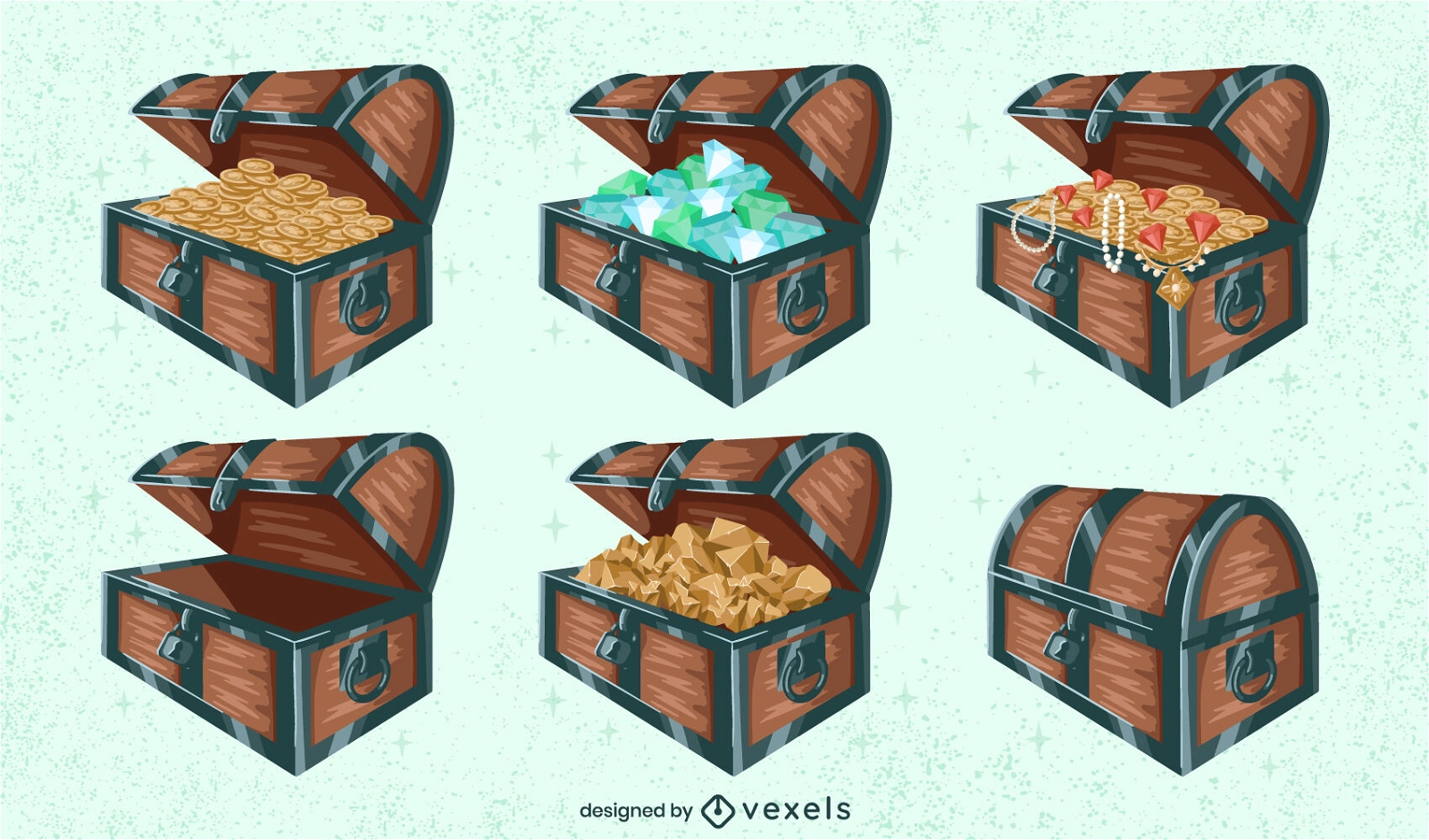 Wooden treasure chest set