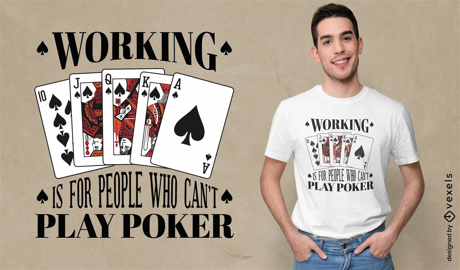 Cartas de póquer y diseño de camiseta con cita divertida.