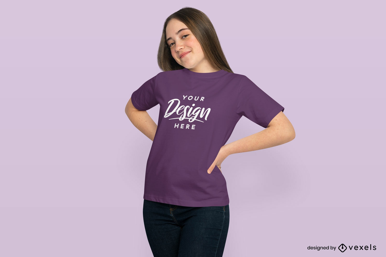 Teenager-M?dchen l?chelnd T-Shirt Mockup-Design