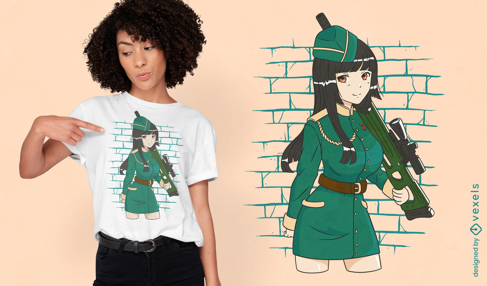 Diseño de camiseta de chica anime de francotirador