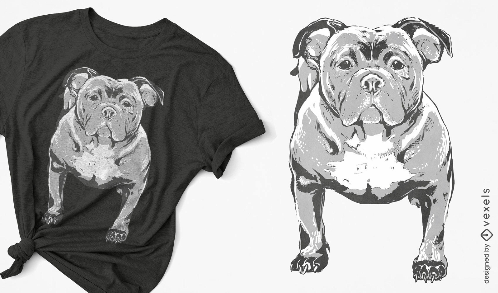 Design de t-shirt desenhado à mão de cão valentão americano