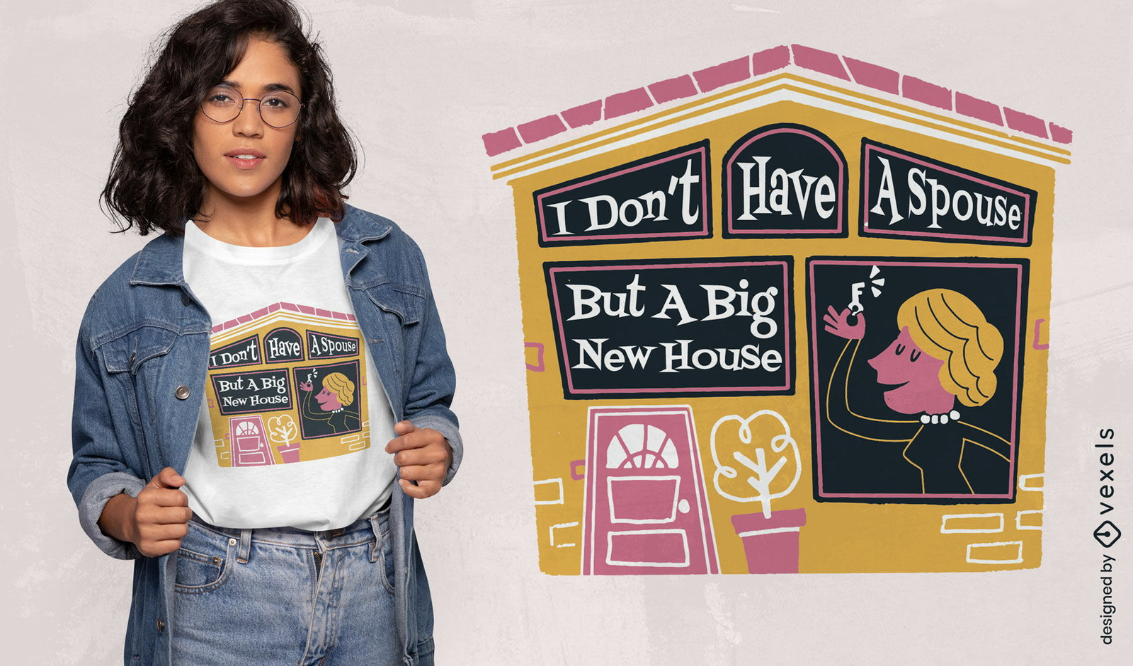 Mujer soltera con nuevo diseño de camiseta de casa.