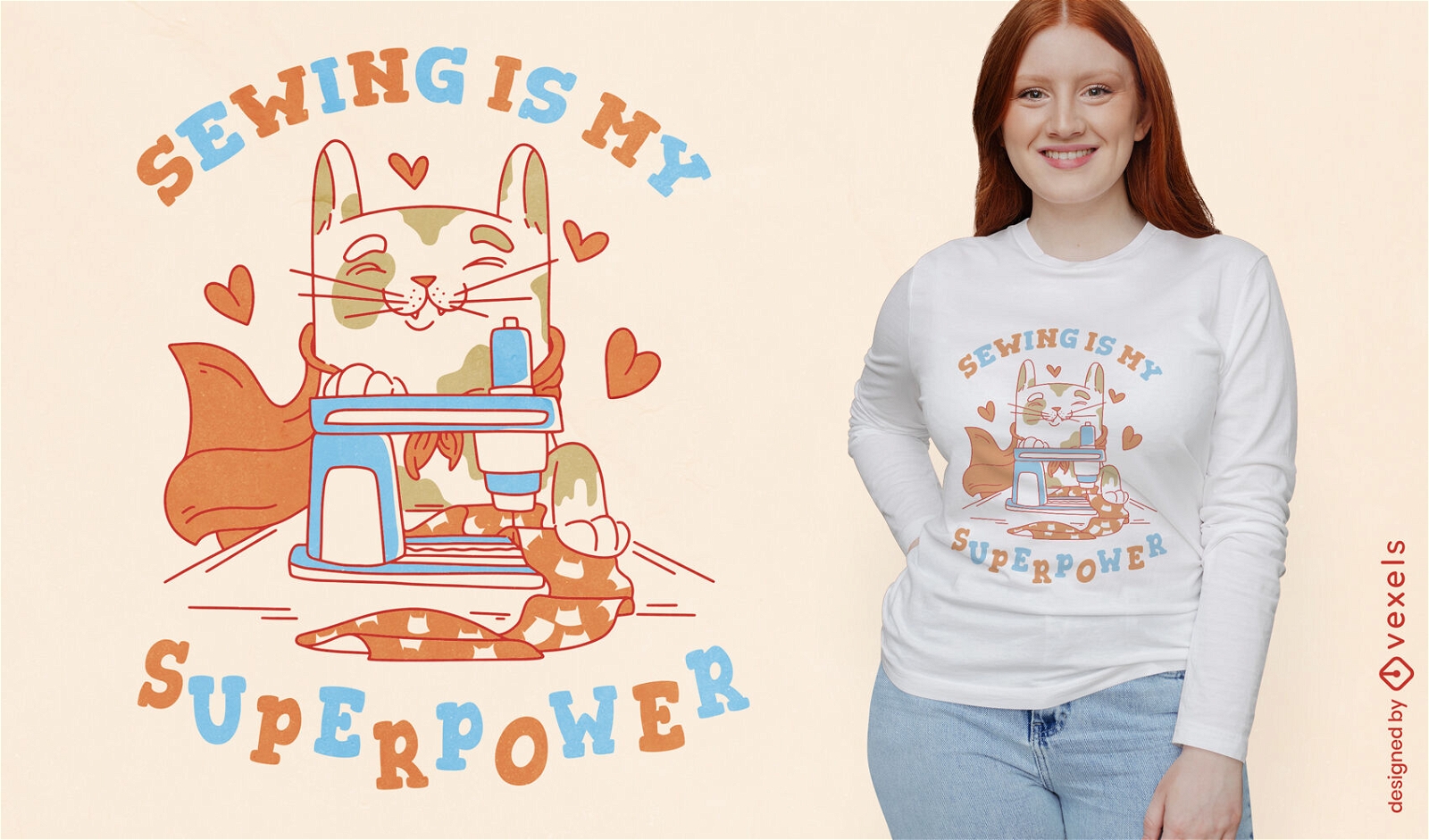 Sewing superpower cat t-shirt design
