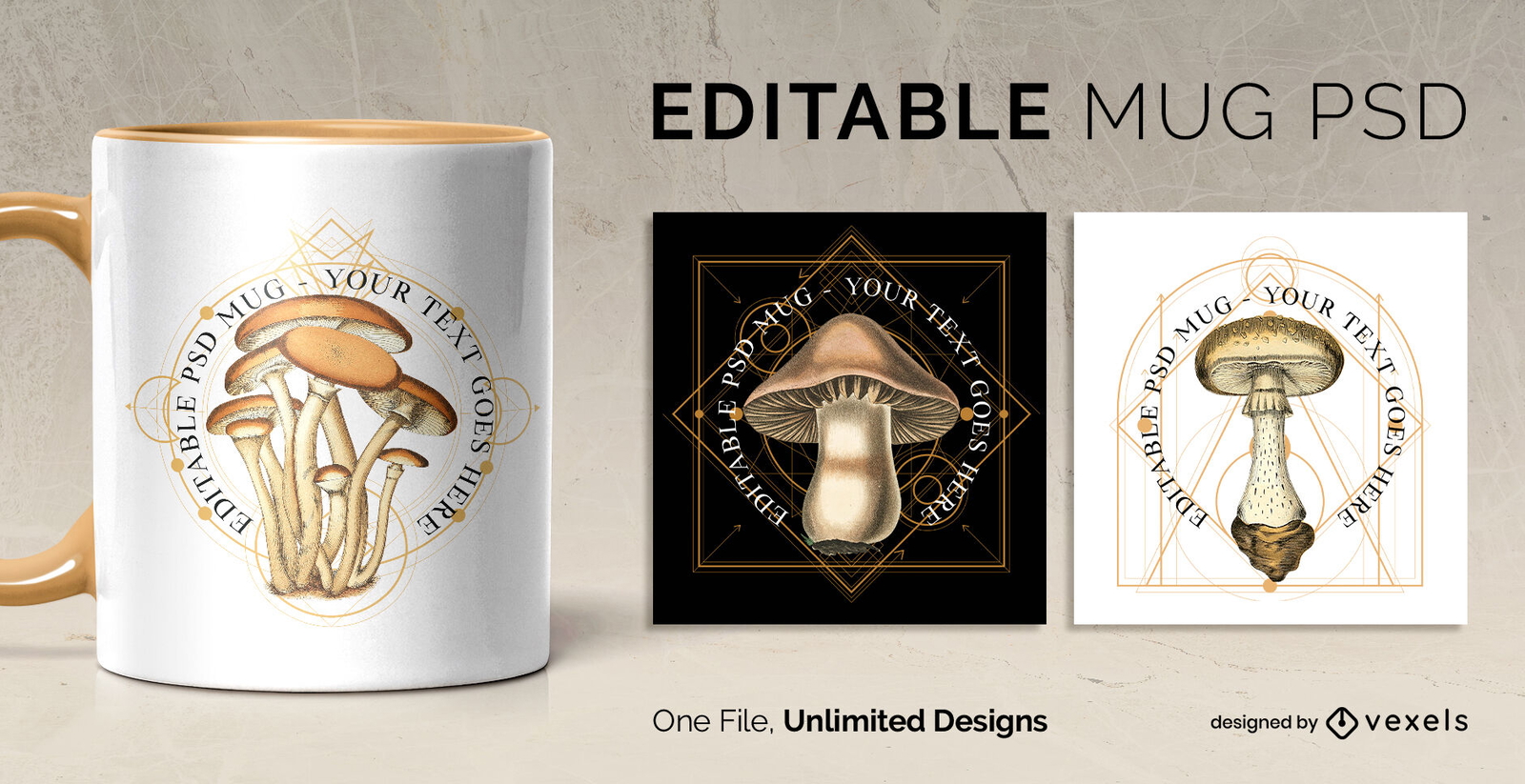 Plantilla de taza escalable de champiñones Cottagecore