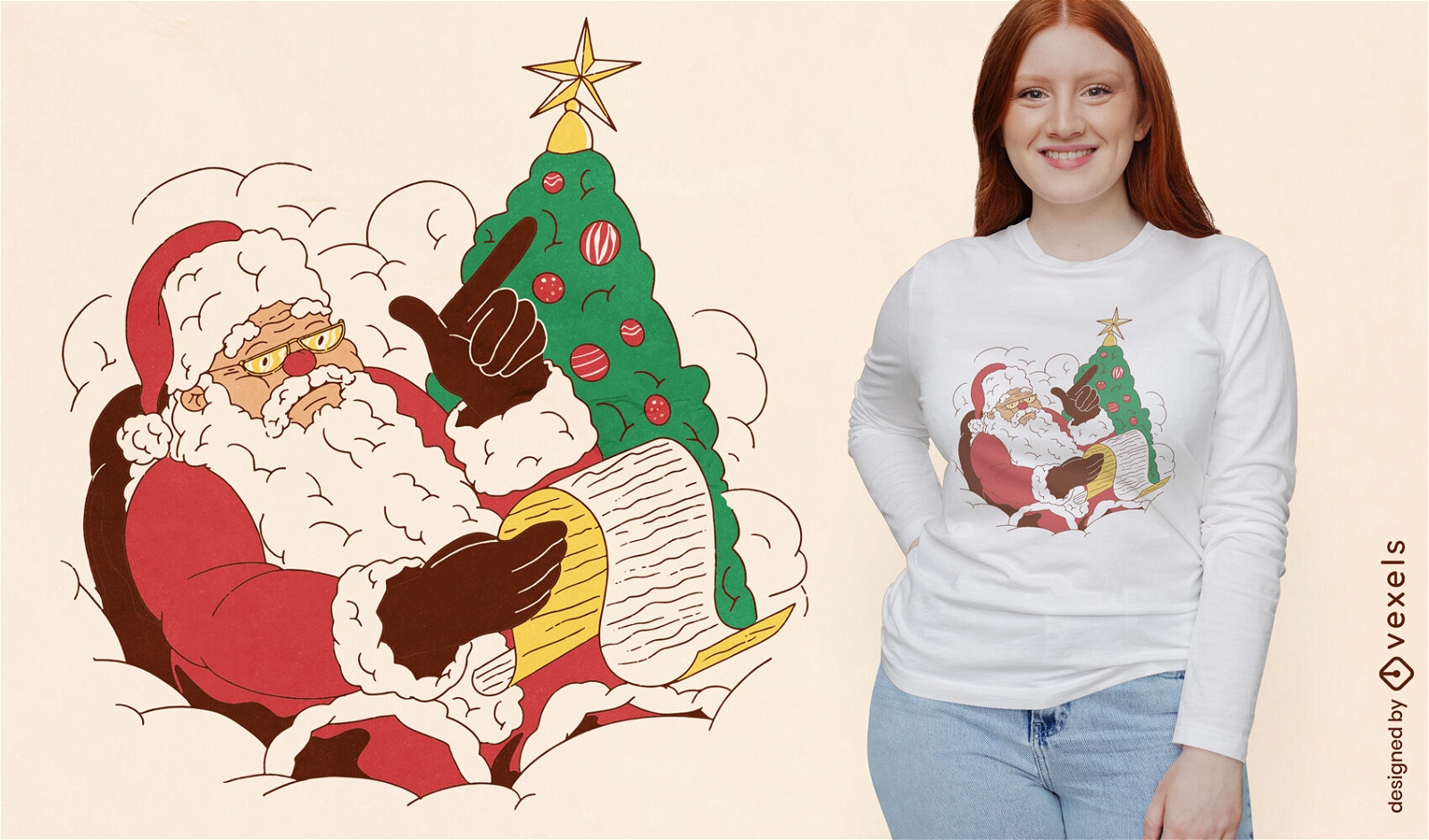 Santa Claus checking list t-shirt design