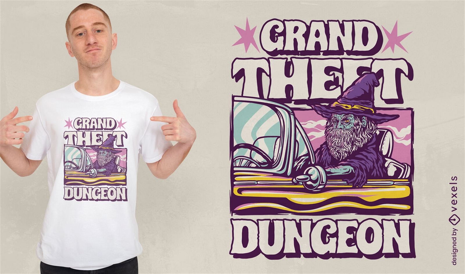 Wizard driving car parody t-shirt design
