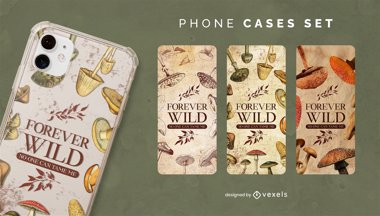 Forest mushrooms PSD phone cases set