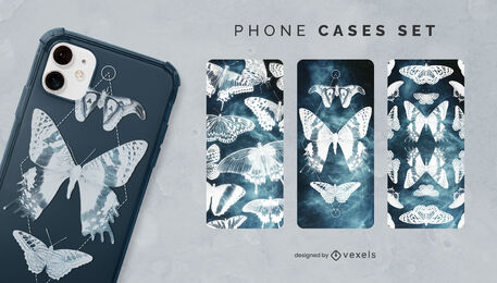 Conjunto de capas de telefone PSD de borboletas de raio-X