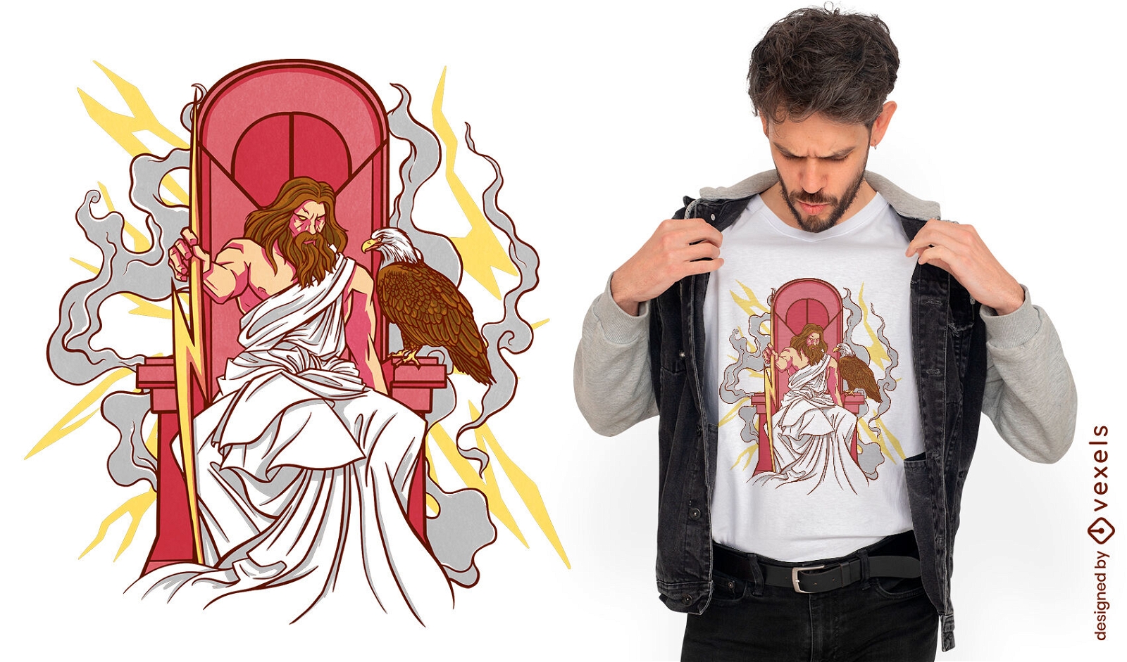 Diseño de camiseta de la mitología griega del dios Zeus