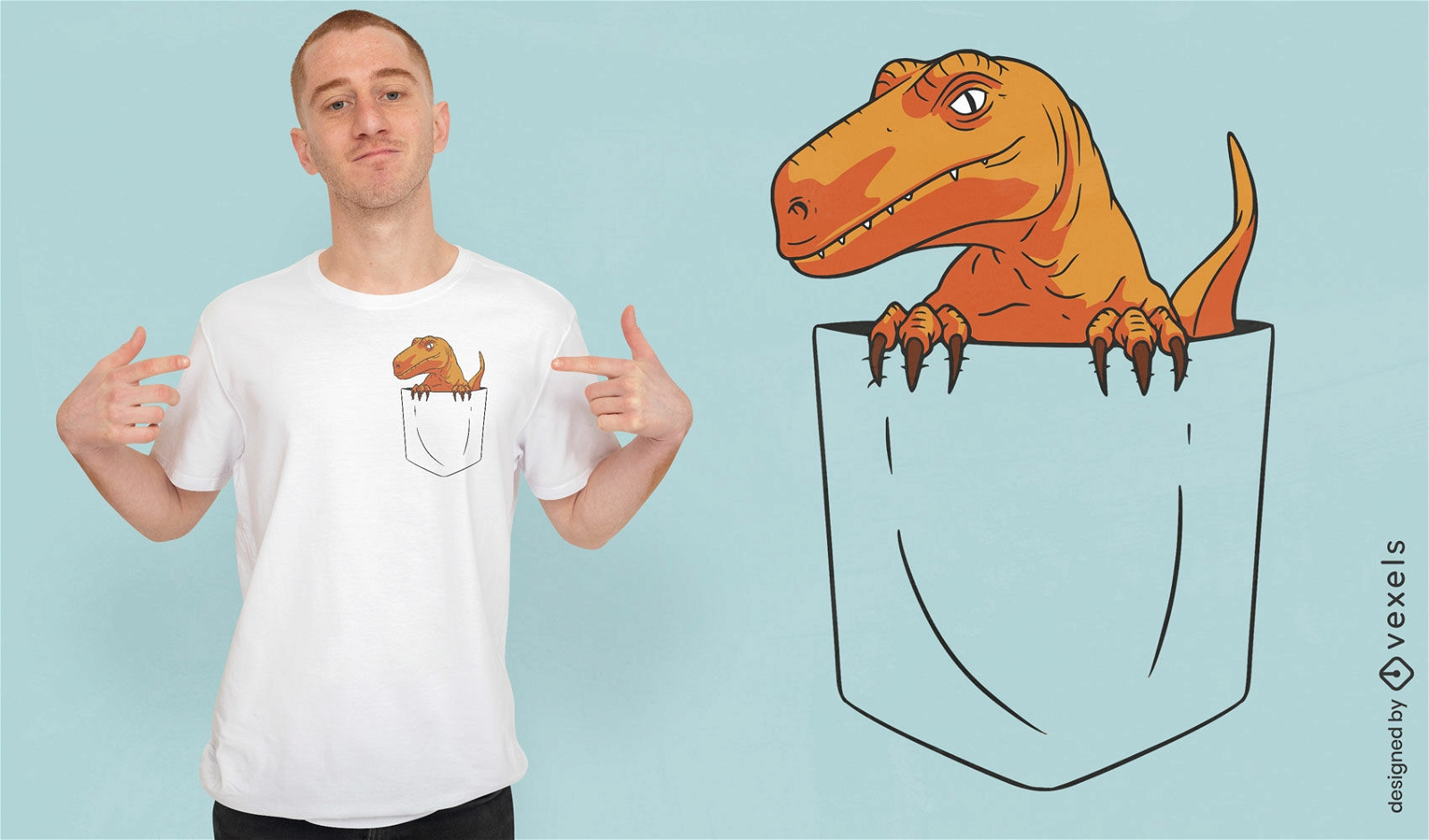 Diseño de camiseta con bolsillo de dinosaurio.