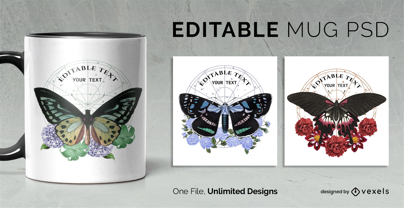Plantilla de diseño de taza de mariposas escalable